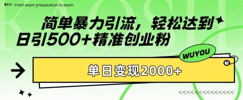 简单暴力引流轻松达到日引500+精准创业粉，单日变现2k【揭秘】-繁星副业