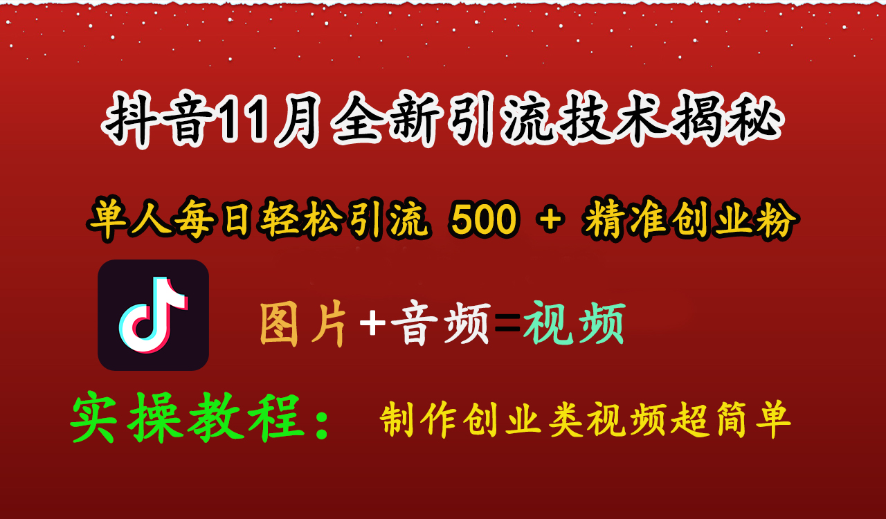 抖音11月全新引流技术，图片+视频 就能轻松制作创业类视频，单人每日轻松引流500+精准创业粉-繁星副业