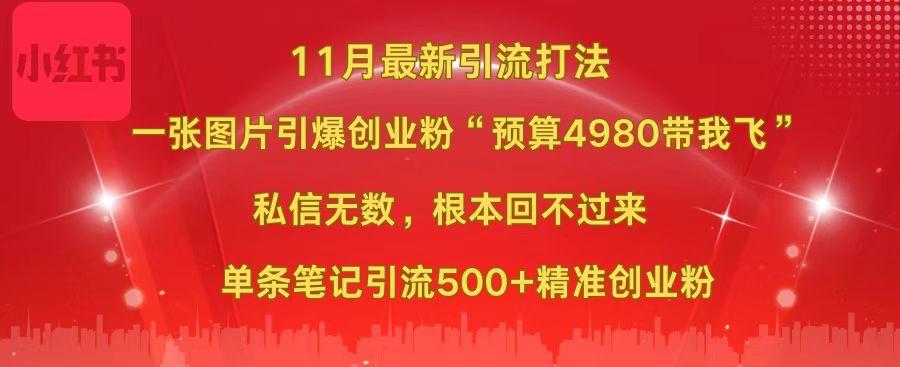 小红书11月最新图片打法，一张图片引爆创业粉“预算4980带我飞”，私信无数，根本回不过来，单条笔记引流500+精准创业粉-繁星副业