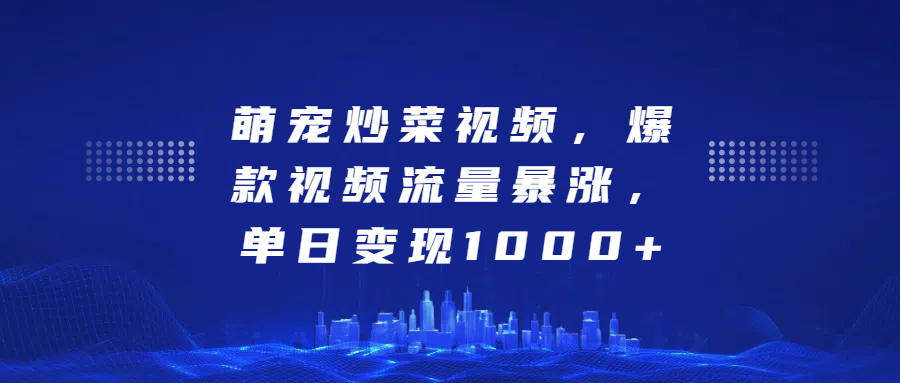 萌宠炒菜视频，爆款视频流量暴涨，单日变现1000+-繁星副业