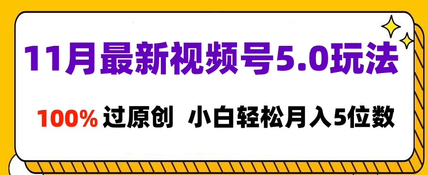 11月最新视频号5.0玩法，100%过原创，小白轻松月入5位数-繁星副业