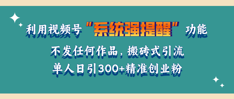 利用视频号“系统强提醒”功能，引流精准创业粉，无需发布任何作品，单人日引流300+精准创业粉-繁星副业