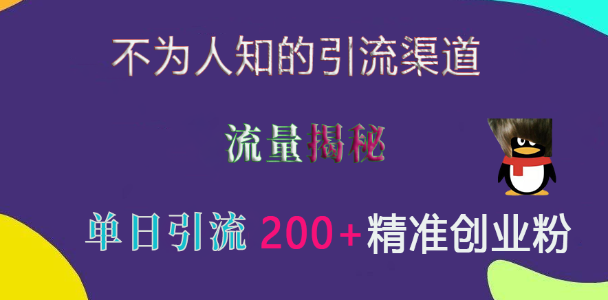 不为人知的引流渠道，流量揭秘，实测单日引流200+精准创业粉-繁星副业