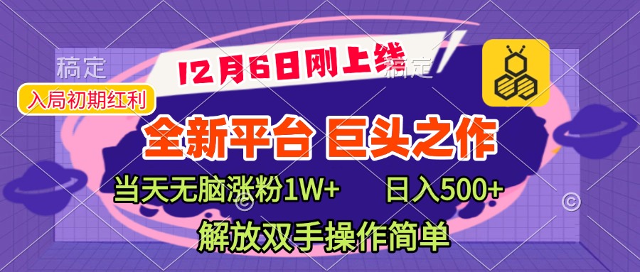 全新引流平台，巨头之作，当天无脑涨粉1W+，日入现500+，解放双手操作简单-繁星副业