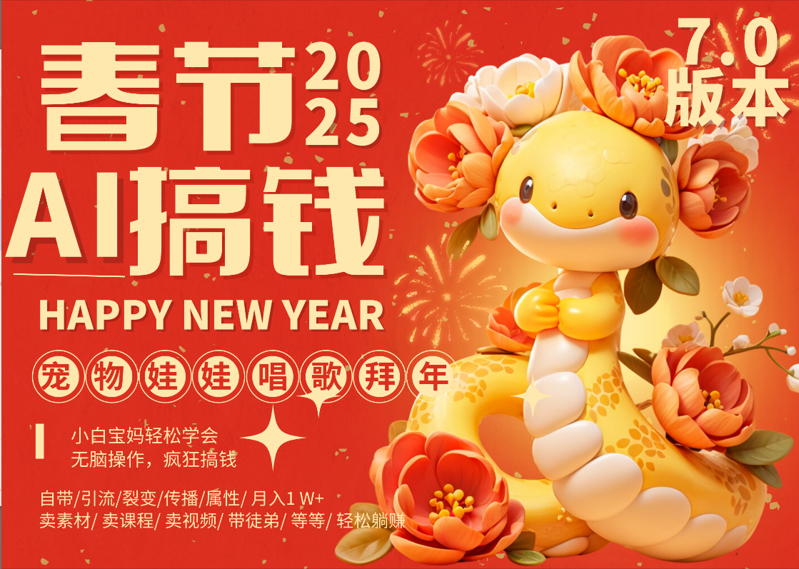AI春节搞钱7.0升级版 蝴蝶号超火爆萌宠唱歌拜年  AI一键制作 批量出内容   春节做轻松躺赚 每日轻松十分钟  月赚米1W+  抓紧冲！可做视频 可卖素材只带小白和宝妈！-繁星副业