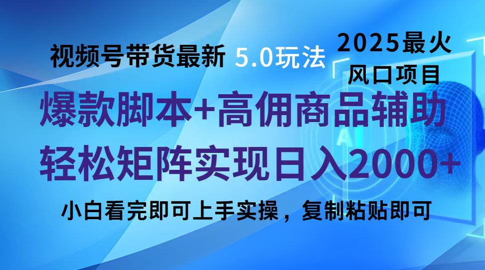 视频号带货最新5.0玩法，作品制作简单，当天起号，复制粘贴，脚本辅助，轻松矩阵日入2000+-繁星副业