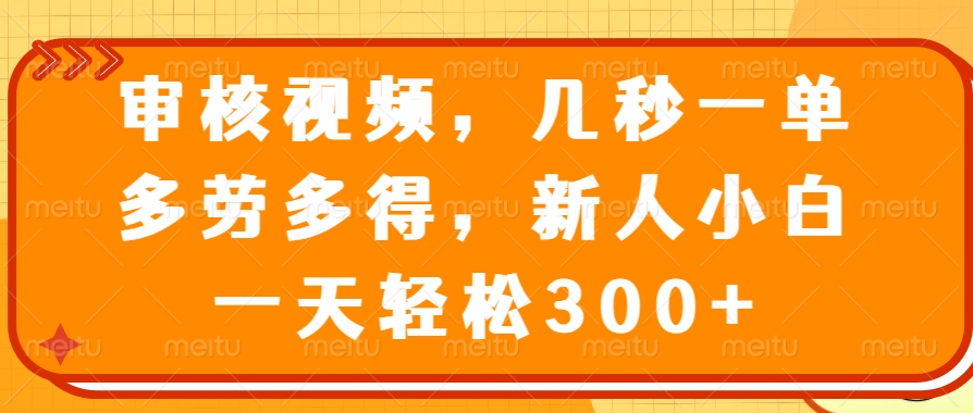 审核视频项目，几秒一单，多劳多得，新人小白一天轻松300+-繁星副业