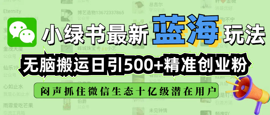 小绿书最新蓝海玩法，无脑搬运日引500+精准创业粉，闷声抓住微信生态十亿级潜在用户-繁星副业