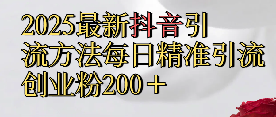 2025最新,抖音引流,方法每日精准引流创业粉300＋-繁星副业