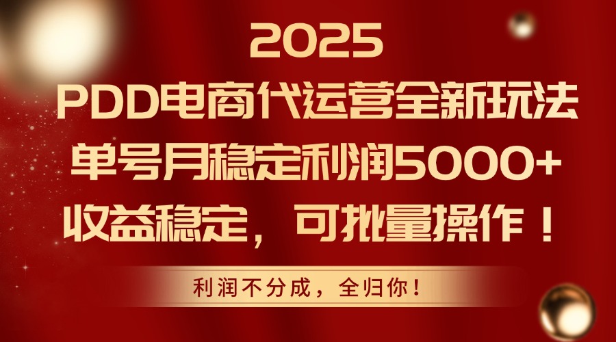 2025 PDD电商代运营全新玩法，单号月稳定利润5000+，收益稳定，可批量操作！-繁星副业