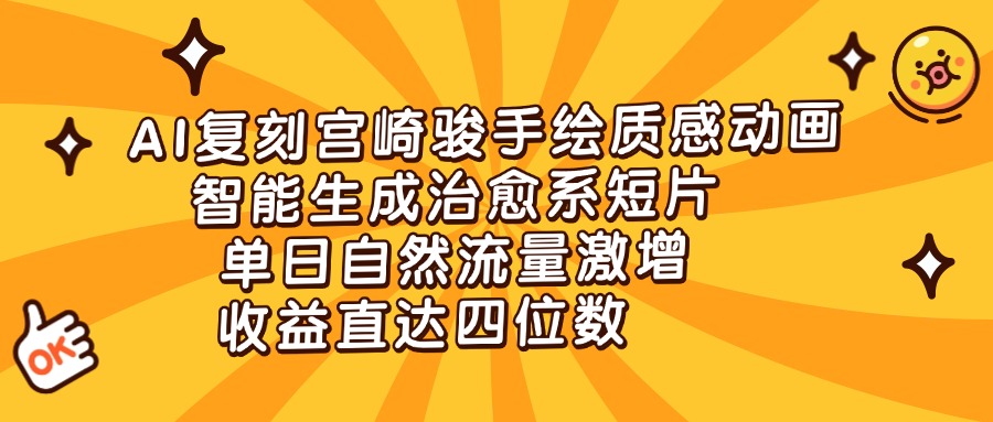 AI复刻宫崎骏手绘质感动画，智能生成治愈系短片，单日自然流量激增，收益直达四位数-繁星副业