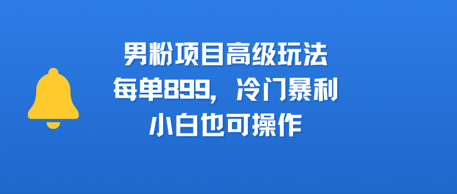 男粉项目高级玩法，每单899，冷门暴利，小白也可操作-繁星副业