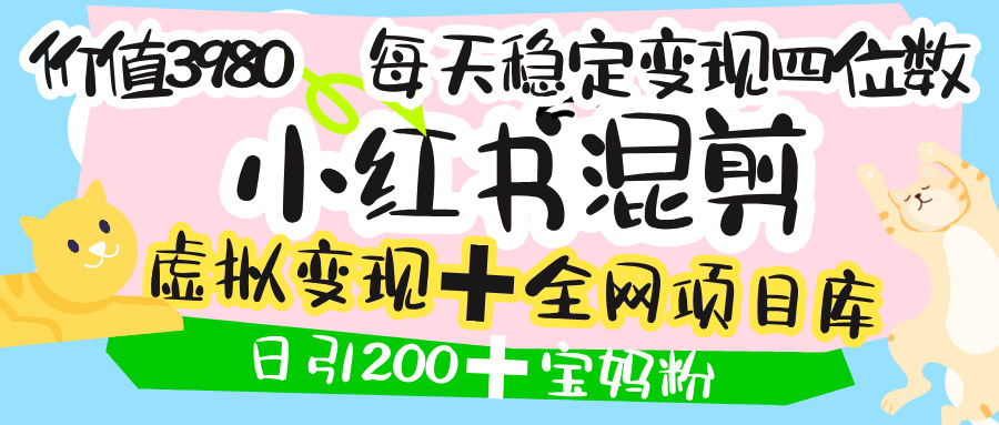 价值3980的小红书混剪， 虚拟变现 ＋全网项目库 ， 日引200+宝妈创业粉，每天稳定四位数变现-繁星副业