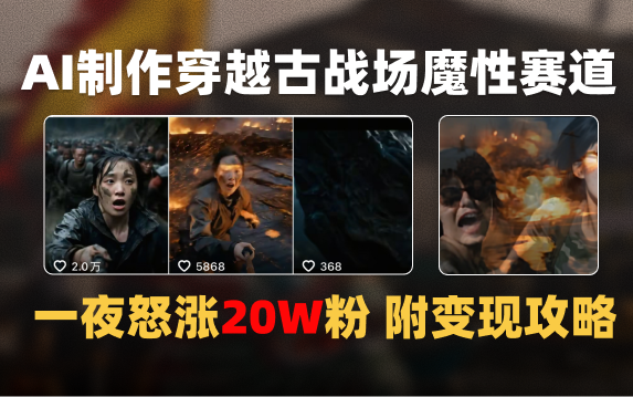 AI制作穿越古战场视频一夜涨粉20W保姆级教学（附AI变现指南）-繁星副业