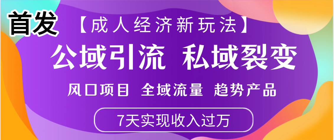 首发：【成人经济新玩法】市面独家玩法，风口项目、全域流量、趋势产品，7天实现月入过万-繁星副业
