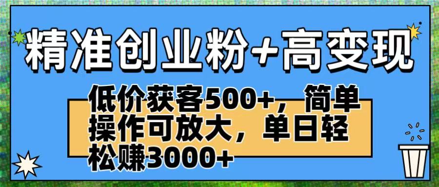 精准创业粉+高变现：低价获客500+，简单操作可放大，单日轻松赚3000+-繁星副业