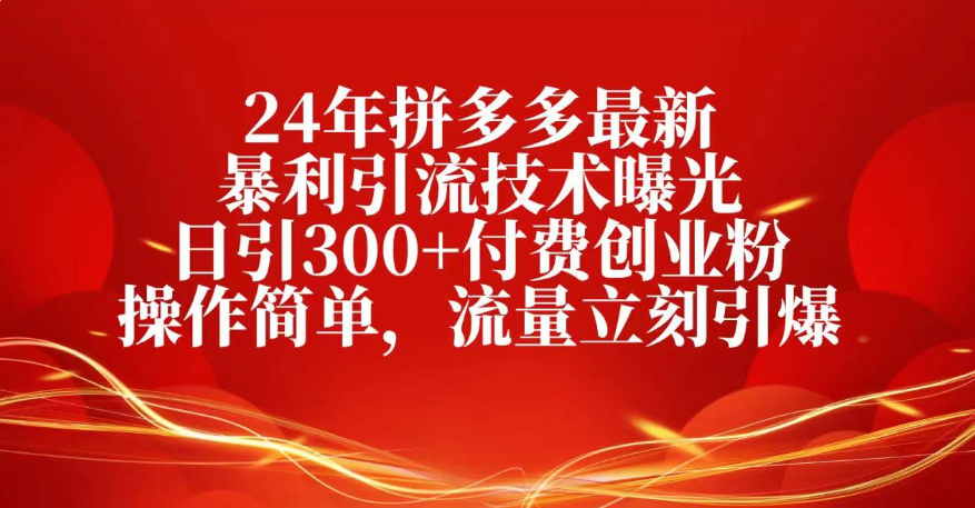 25年拼多多最新暴利引流技术曝光、日引300+付费创业粉操作简单，流量立刻引爆-繁星副业