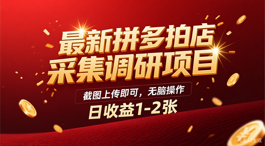 最新拼多多拍店采集调研项目，截图上传即可，无脑操作，日收益1-2张-繁星副业